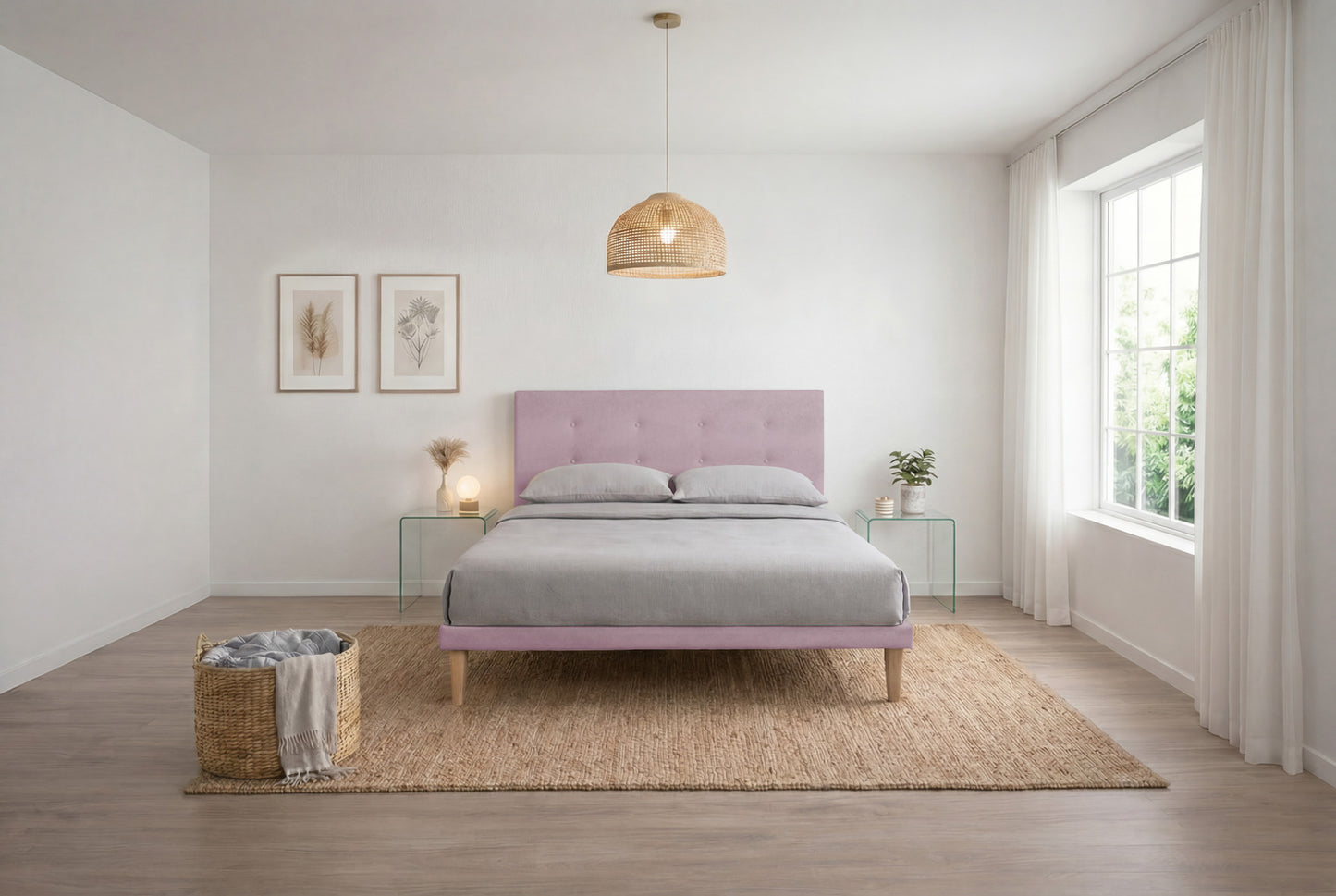 Letto Trama Glicine testata Button (160 matrimoniale)
