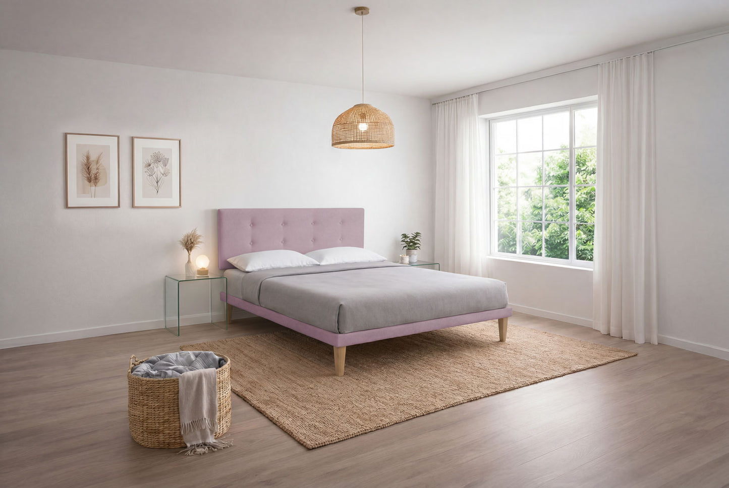 Letto Trama Glicine testata Button - dettaglio