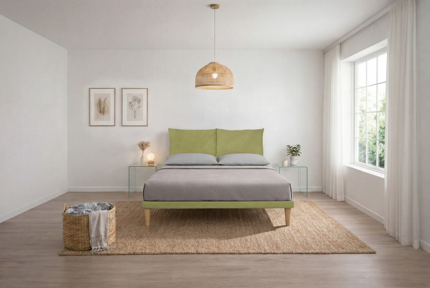 Letto Trama Tè Verde testata Soft (160 matrimoniale)