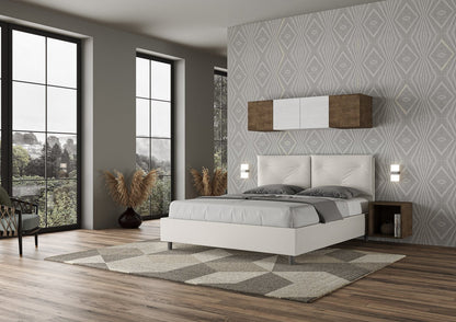 Letto con testata e cuscini con botones a elección, giroletto, contenedor o con red de listones en similpiel blanca - 80x190 estándar individual - JoyShop Colchones