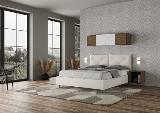 Letto con testata e cuscini con botones a elección, giroletto, contenedor o con red de listones en similpiel blanca - 80x190 estándar individual - JoyShop Colchones