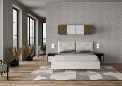 Letto con testata e cuscini con botones a elección, giroletto, contenedor o con red de listones en similpiel blanca - 80x190 estándar individual - JoyShop Colchones