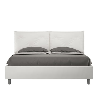 Letto con testata e cuscini con botones a elección, giroletto, contenedor o con red de listones en similpiel blanca - 80x190 estándar individual - JoyShop Colchones