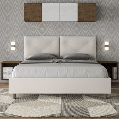 Letto con testata e cuscini con botones a elección, giroletto, contenedor o con red de listones en similpiel blanca - 80x190 estándar individual - JoyShop Colchones