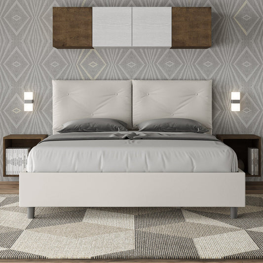 Letto con testata e cuscini con botones a elección, giroletto, contenedor o con red de listones en similpiel blanca - 80x190 estándar individual - JoyShop Colchones