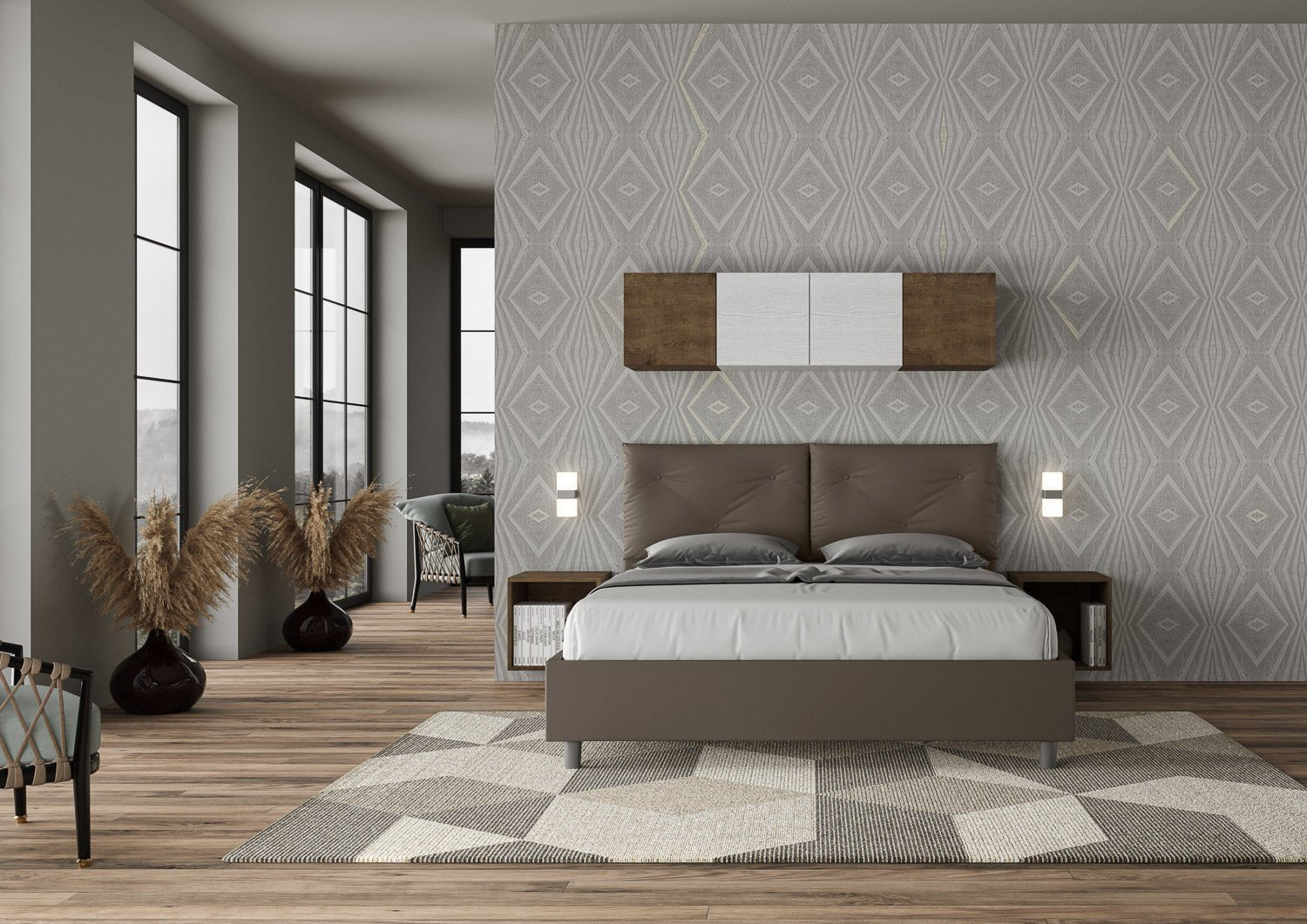 Letto Testata y cojines con botones a elección, cabecero, contenedor o con somier de lamas en similpiel Cappuccino - 80x190 Individual estándar - JoyShop Colchones