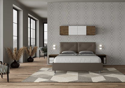 Letto Testata y cojines con botones a elección, cabecero, contenedor o con somier de lamas en similpiel Cappuccino - 80x190 Individual estándar - JoyShop Colchones