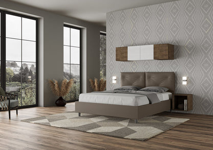 Letto Testata y cojines con botones a elección, cabecero, contenedor o con somier de lamas en similpiel Cappuccino - 80x190 Individual estándar - JoyShop Colchones