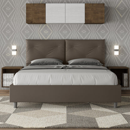 Letto Testata y cojines con botones a elección, cabecero, contenedor o con somier de lamas en similpiel Cappuccino - 80x190 Individual estándar - JoyShop Colchones