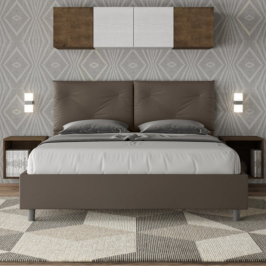 Letto Testata y cojines con botones a elección, cabecero, contenedor o con somier de lamas en similpiel Cappuccino - 80x190 Individual estándar - JoyShop Colchones