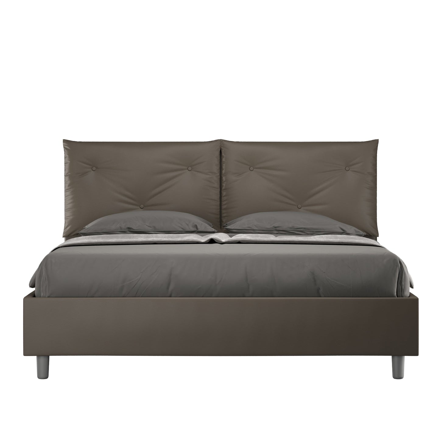 Letto Testata y cojines con botones a elección, cabecero, contenedor o con somier de lamas en similpiel Cappuccino - 80x190 Individual estándar - JoyShop Colchones