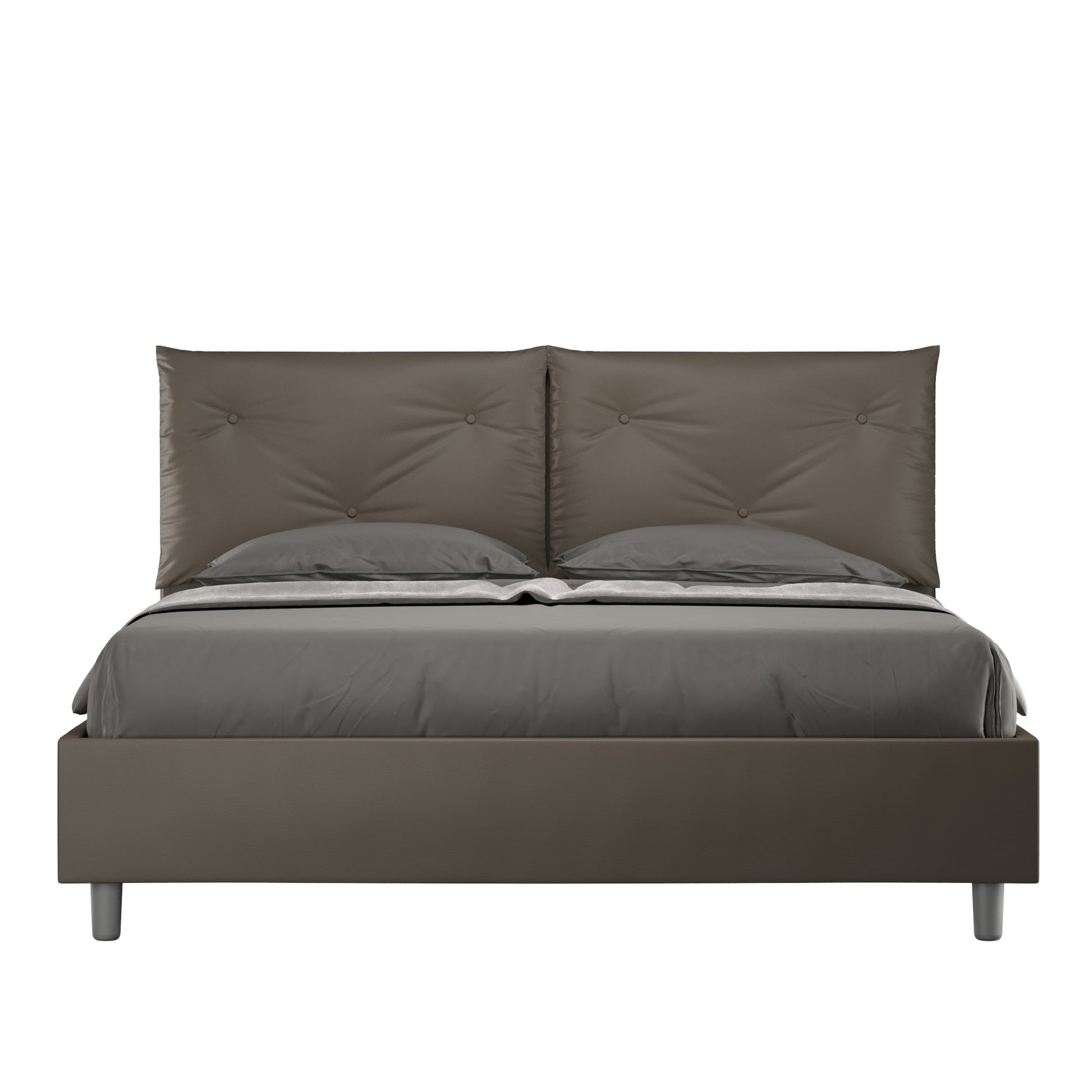 Letto Testata y cojines con botones a elección, cabecero, contenedor o con somier de lamas en similpiel Cappuccino - 80x190 Individual estándar - JoyShop Colchones
