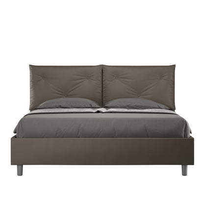 Letto Testata y cojines con botones a elección, cabecero, contenedor o con somier de lamas en similpiel Cappuccino - 80x190 Individual estándar - JoyShop Colchones