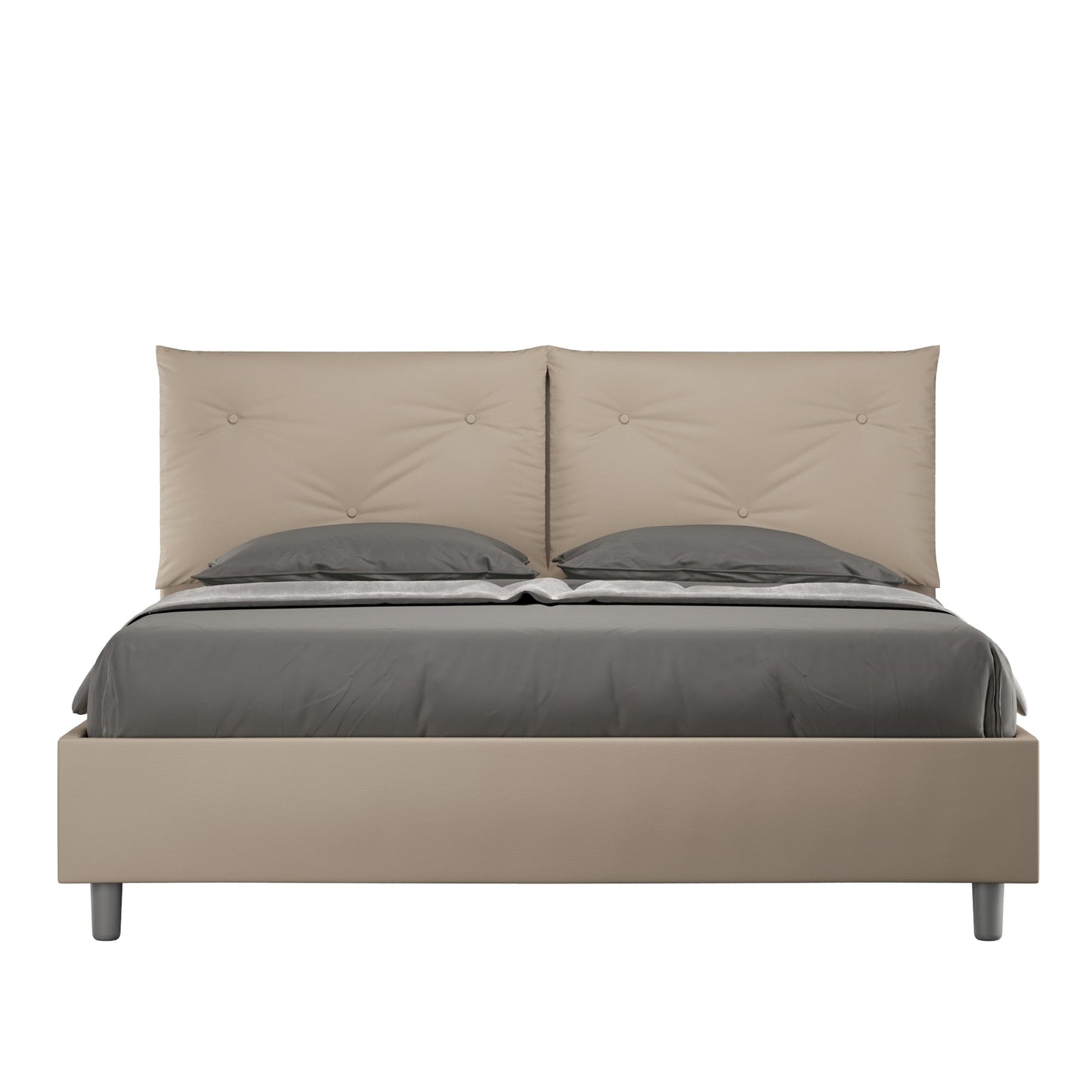 Letto con testata e cuscini con botones a elección, giroletto, contenedor o con red de listones en similpelle Tortora - 80x190 Individual estándar - JoyShop Colchones