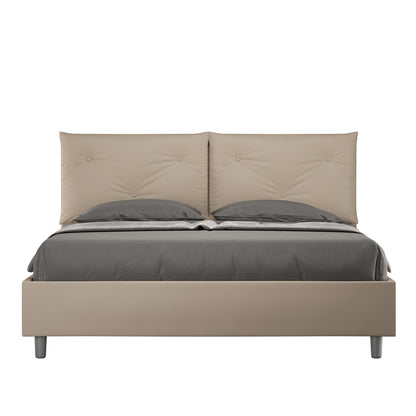 Letto con testata e cuscini con botones a elección, giroletto, contenedor o con red de listones en similpelle Tortora - 80x190 Individual estándar - JoyShop Colchones