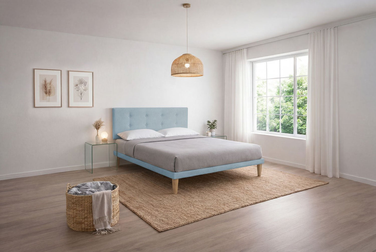 Letto Trama Azzurro – Rete Rivestita, Testata a Scelta - JoyShop Materassi 12