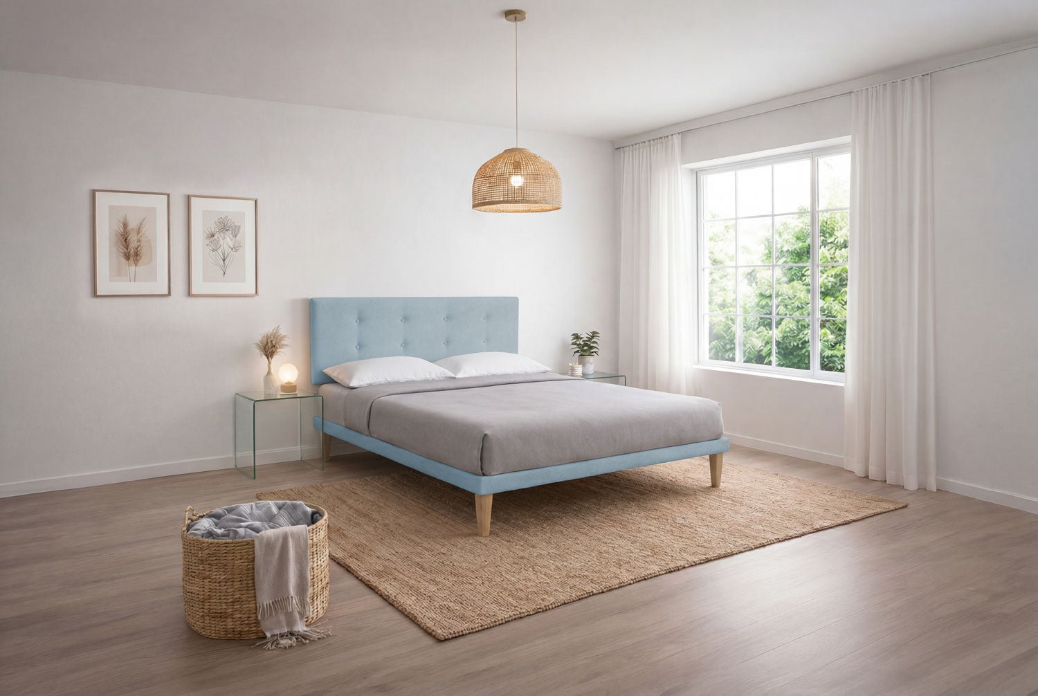 Letto Trama Azzurro – Rete Rivestita, Testata a Scelta - JoyShop Materassi 12