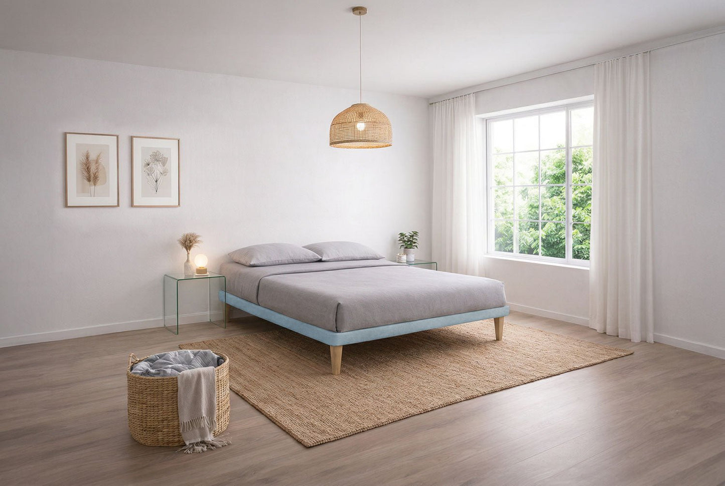 Letto Trama Azzurro – Rete Rivestita, Testata a Scelta - JoyShop Materassi 3