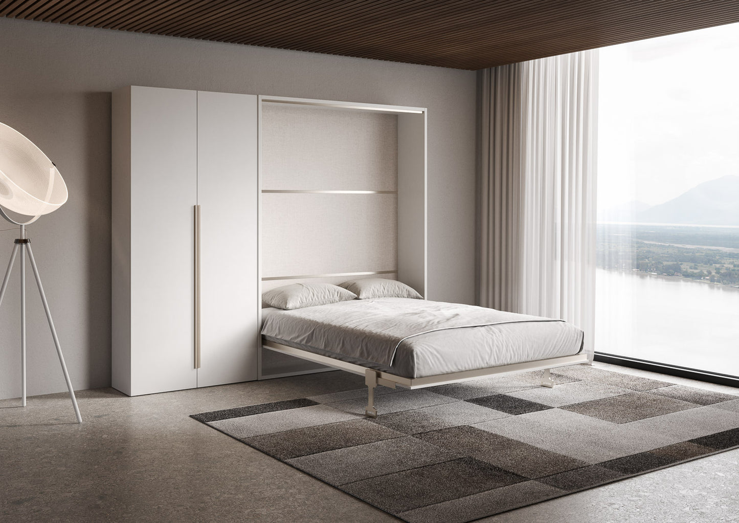 Letto Alcova con armadio 2 ante sx Bianco aperto