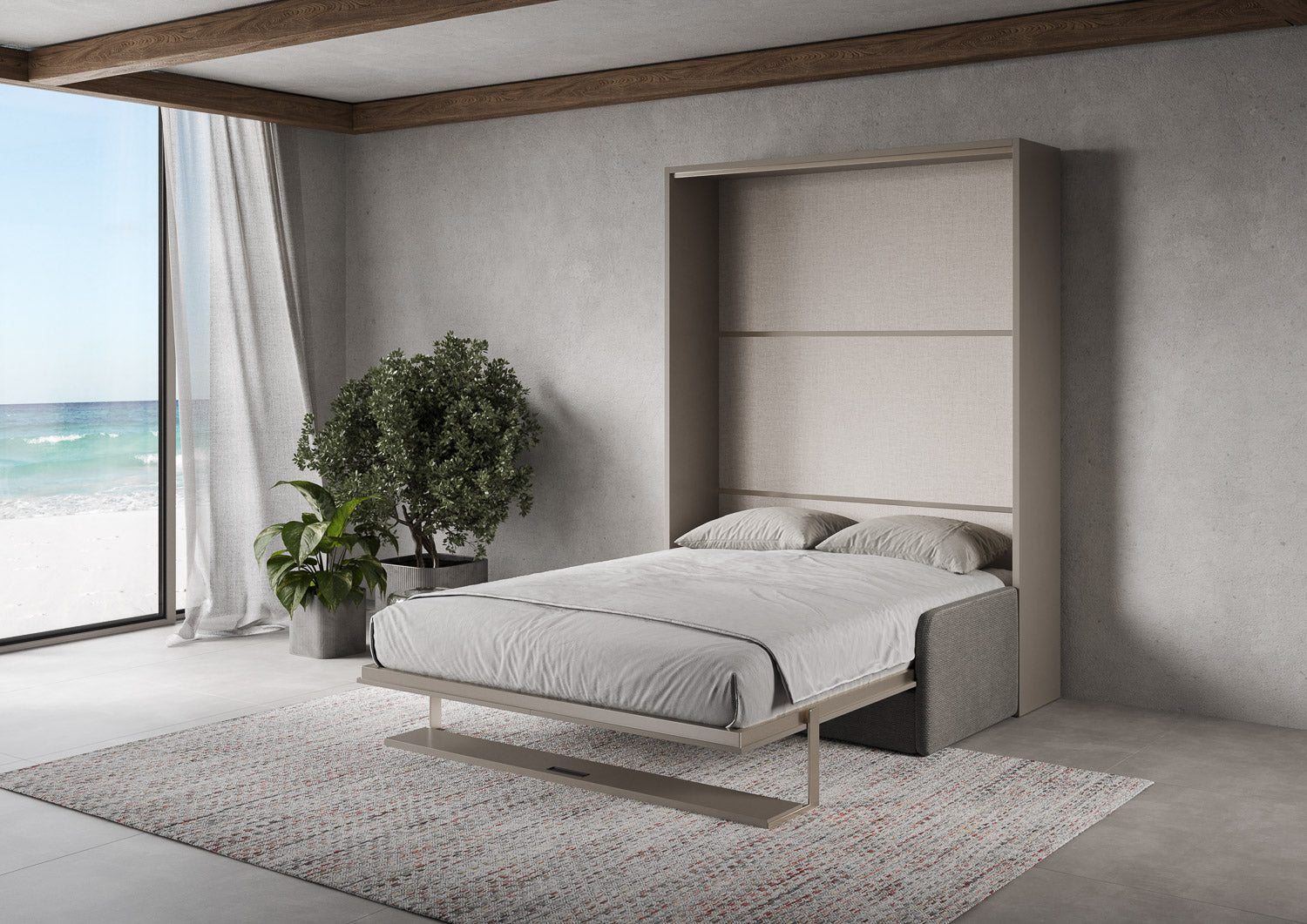 Letto Alcova con divano e mensola Argilla aperto