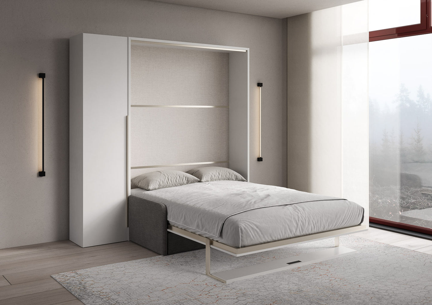 Letto Alcova con divano, mensola e armadio sx Bianco aperto