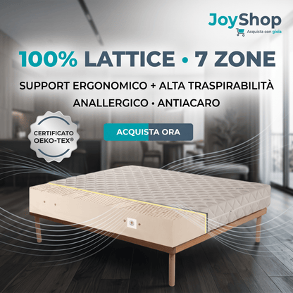 Materasso 100% lattice a 7 zone differenziate con tessuto anallergico alto 20 cm - MARS - 80x190 Singolo standard - JoyShop Materassi