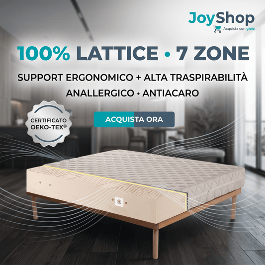Materasso 100% lattice a 7 zone differenziate con tessuto anallergico alto 20 cm - MARS - 80x190 Singolo standard - JoyShop Materassi