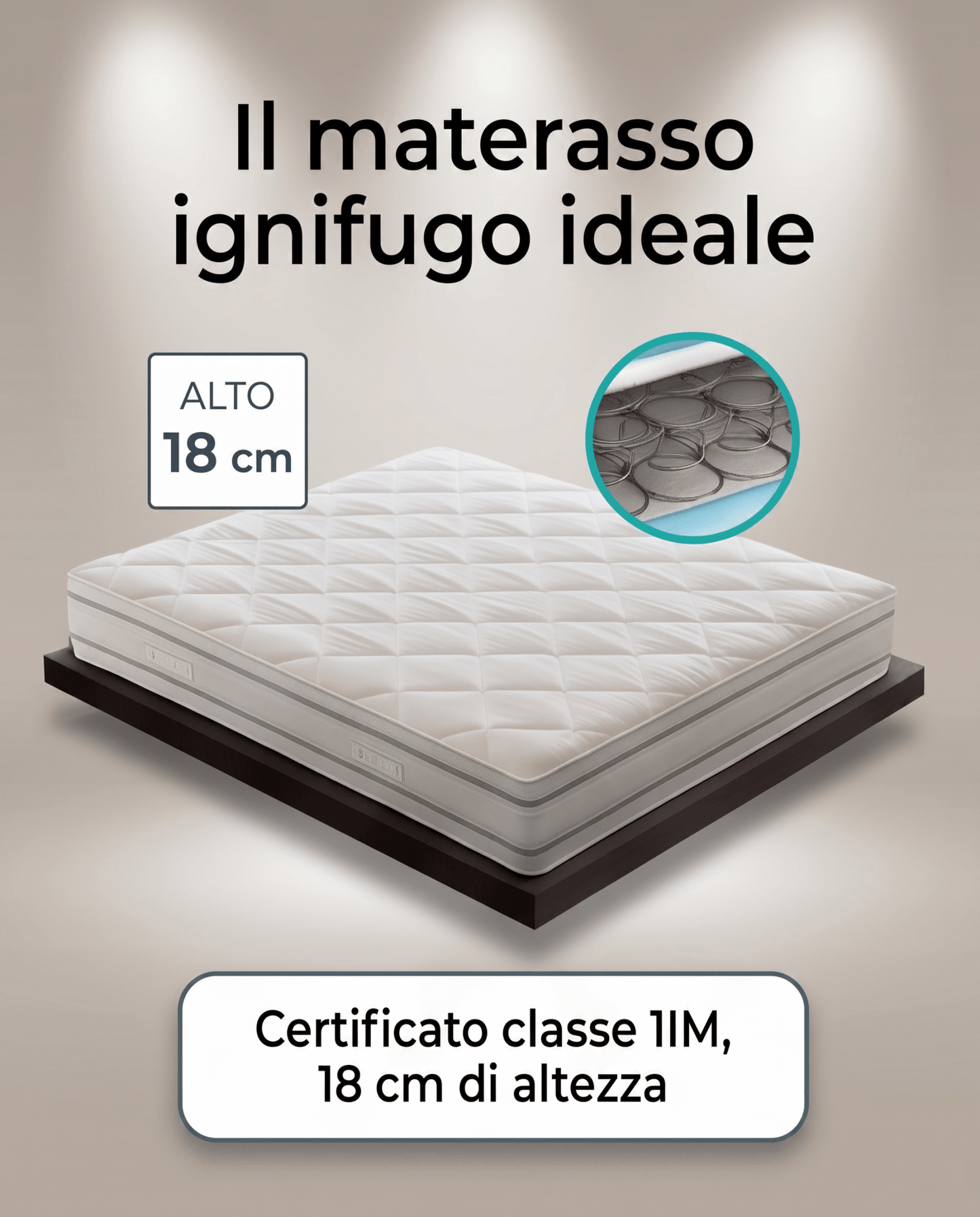Materasso Box Eco Molle Ignifugo Certificato Classe 1 IM H18 cm - 80x190 Singolo standard - JoyShop Materassi