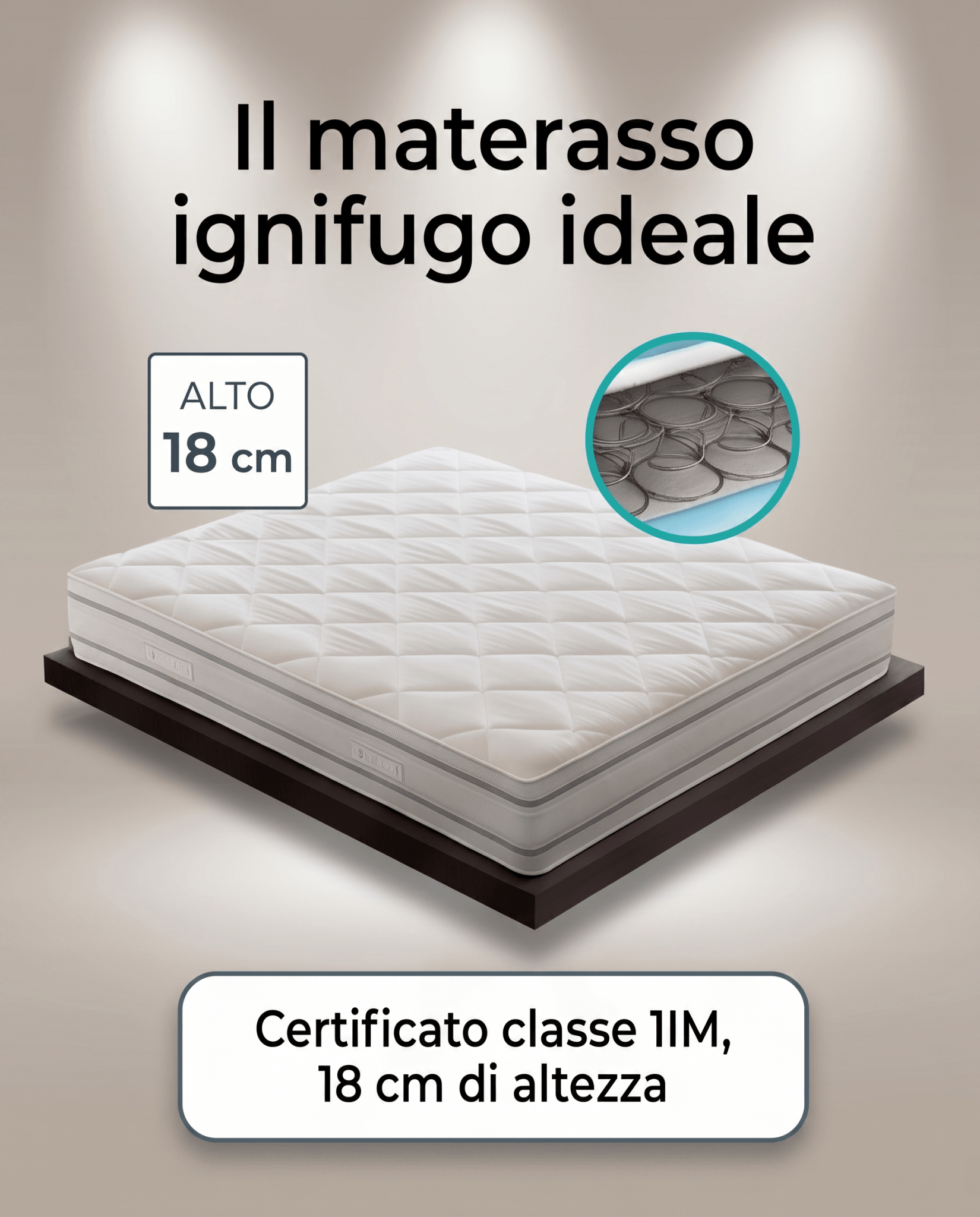 Materasso Box Eco Molle Ignifugo Certificato Classe 1 IM H18 cm - 80x190 Singolo standard - JoyShop Materassi