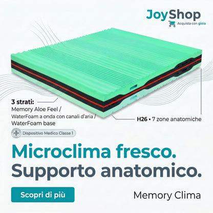 Materasso Climatizzato in Memory H26 Anatomico e Tessuto tecnico anallergico - CLIMA MEMORY - 80x190 Singolo standard - JoyShop Materassi