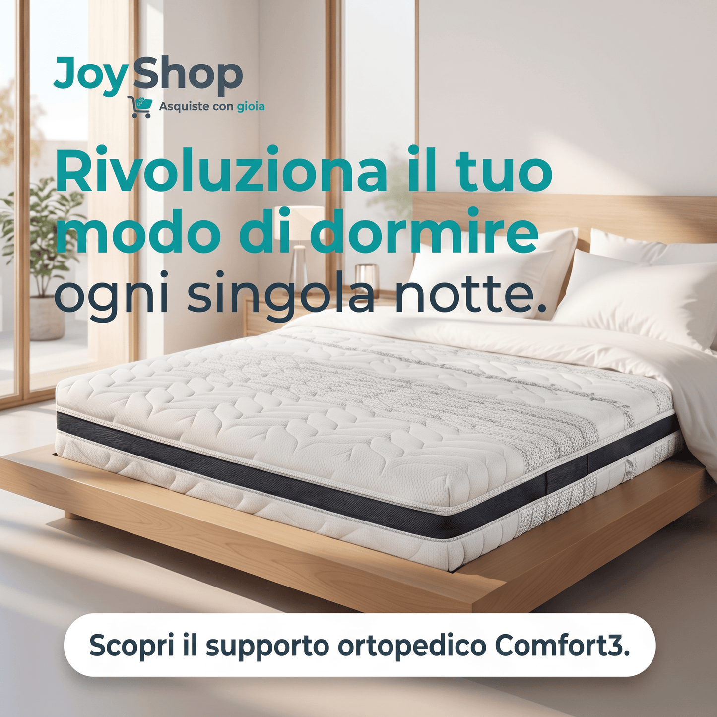 Materasso Memory a zone multi onda alto 23 cm con Waterlily tessuto anallergico e antiacaro COMFORT3 - 80x190 Singolo standard - JoyShop Materassi