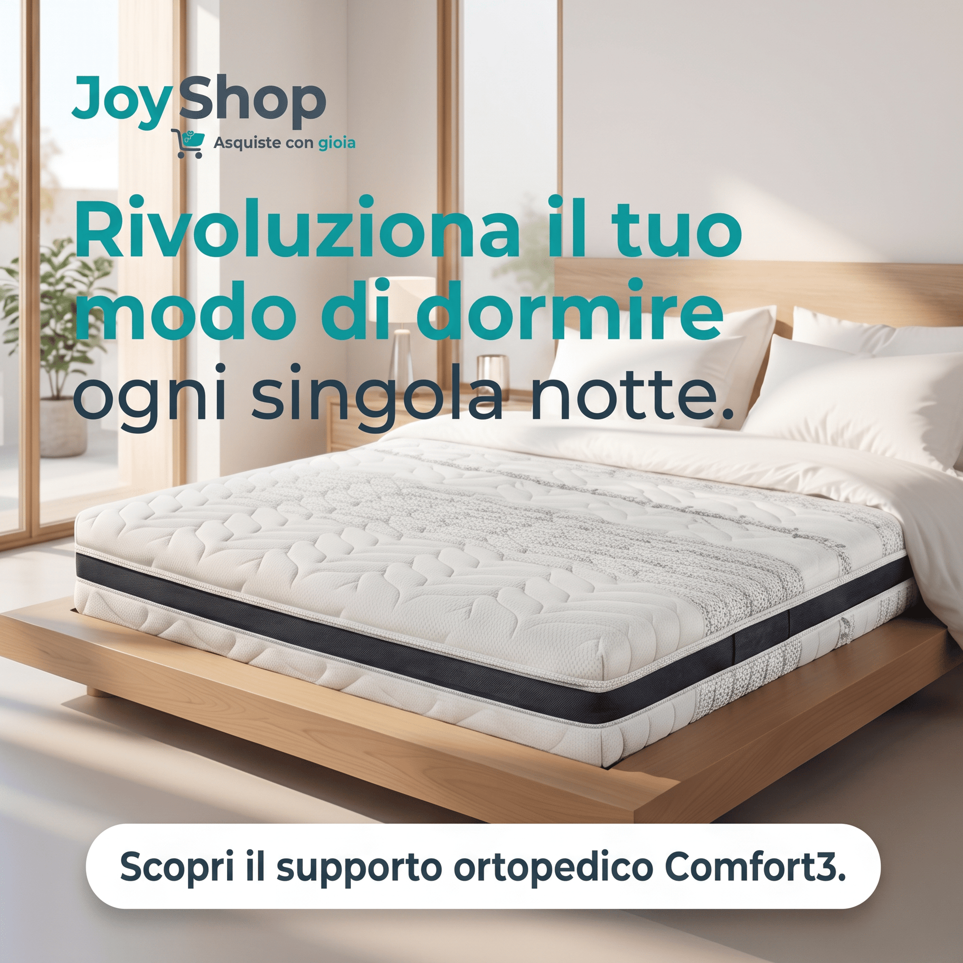 Materasso Memory a zone multi onda alto 23 cm con Waterlily tessuto anallergico e antiacaro COMFORT3 - 80x190 Singolo standard - JoyShop Materassi