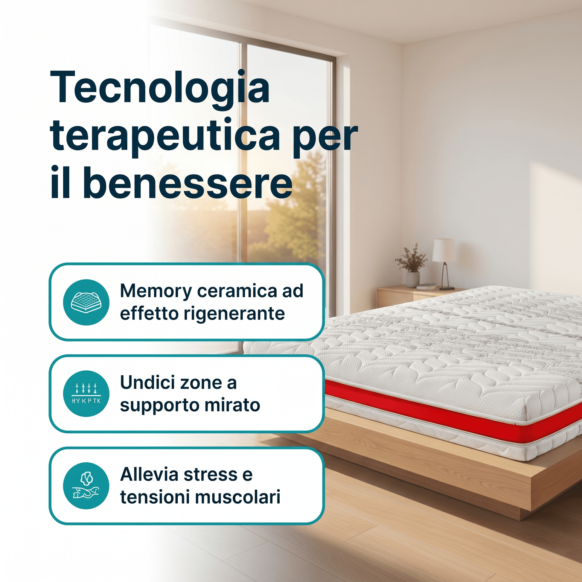 Materasso Memory Ceramica Anatomico e Tessuto in fibra d'argento H24 cm - Memory Ceramic - 80x190 Singolo standard - JoyShop Materassi