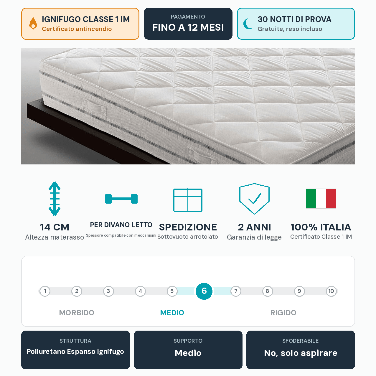 Materasso Modulare Espanso Modello Divano Letto Ignifugo Certificato Classe 1 IM H14 cm - JoyShop Materassi 12