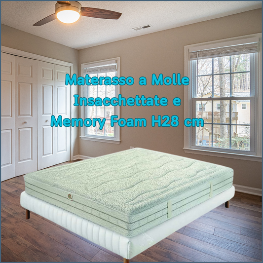 Semi-firm mattress with pocket springs and memory foam, 28 cm high, summer and winter sides - SATURNO