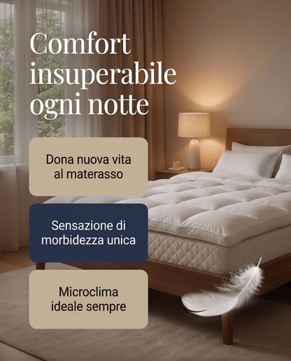 Topper correggi materasso termoregolatore in piuma oca 20% Piumino 80% Piumetta 600 GR/MQ 160x200 cm - 160x200 - JoyShop Materassi