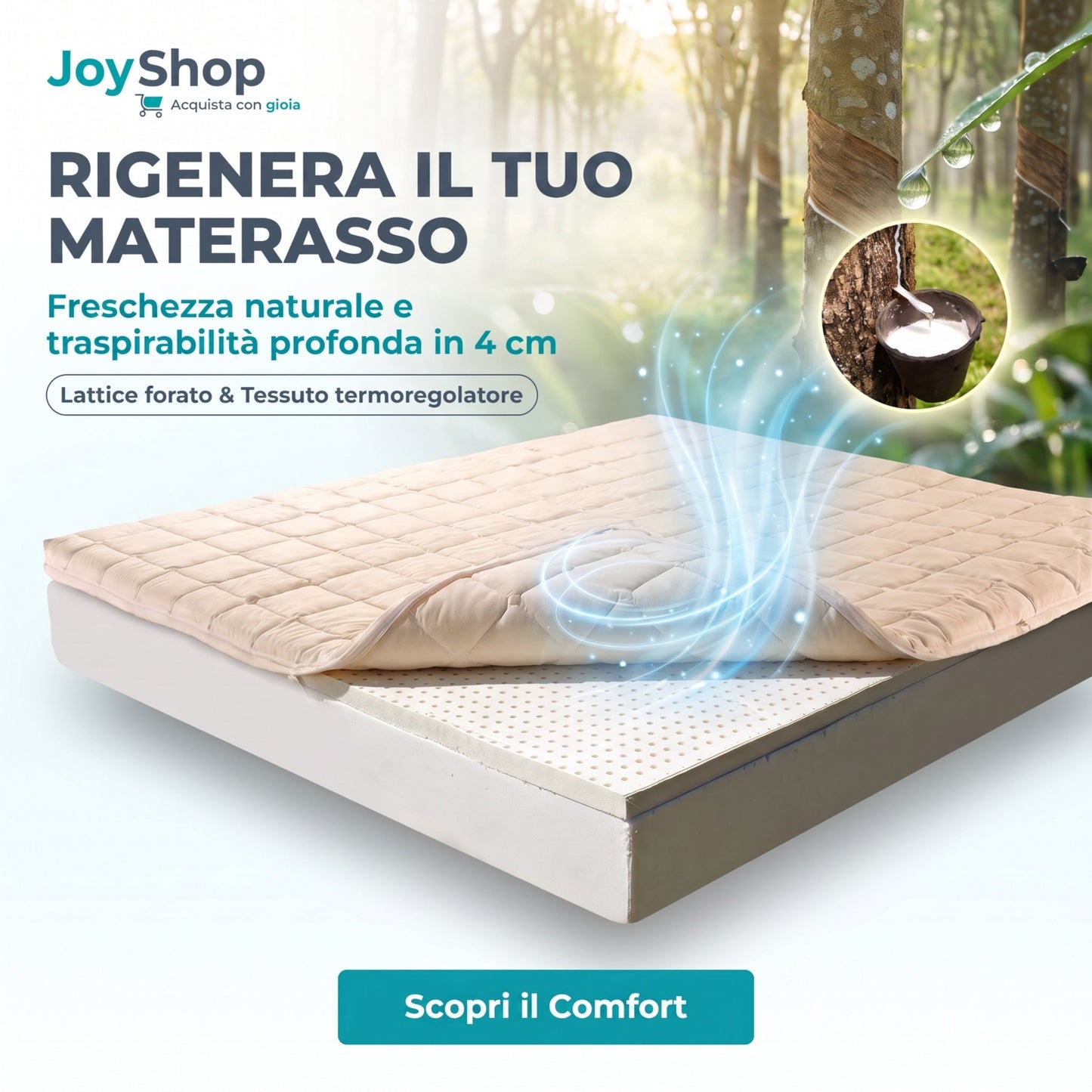 Topper Lattice – Correttore Elastico, 4 cm, Bamboo Sfoderabile - JoyShop Materassi 2