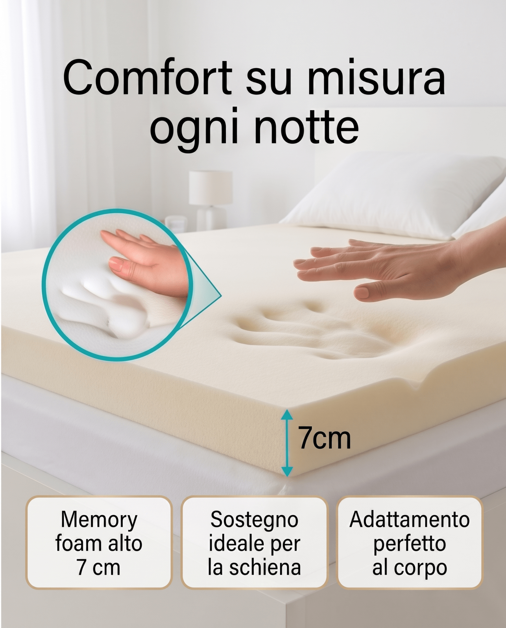 Topper Memory Foam – Correttore Anallergico, 7 cm, Sfoderabile Lavabile - JoyShop Materassi 2